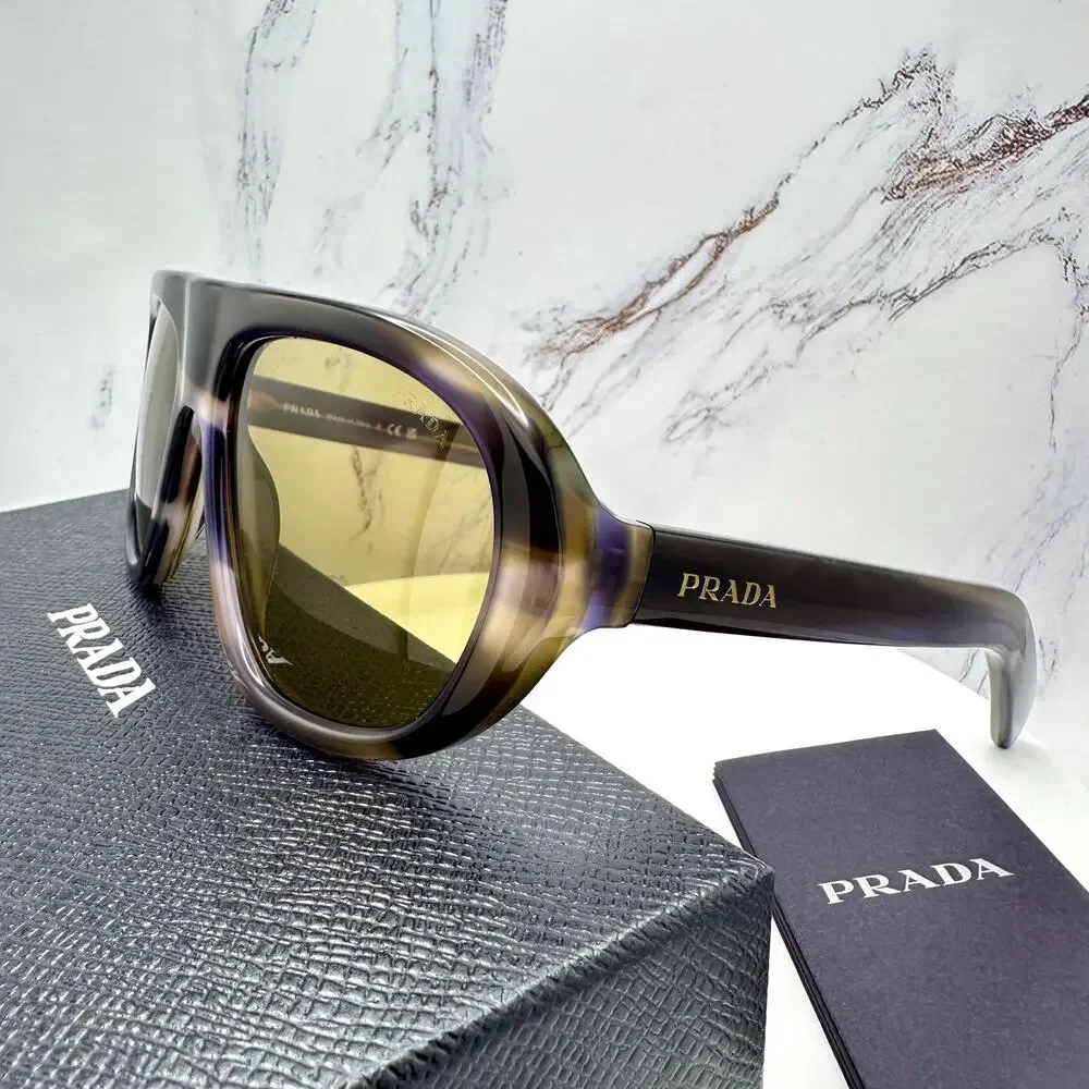 New PRADA Sunglasses Brown Striped Laguna Aviator Shield Mask New